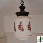 Vintage Opaline hanglamp kap met ijzeren ophang ketting, Ophalen, Gebruikt, Rond