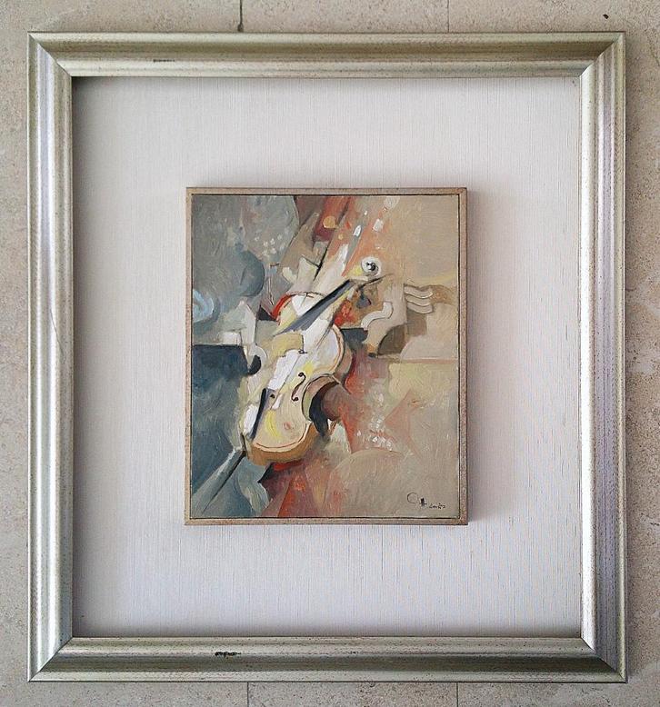 Viool in stilleven ca. 1950 - gesigneerd, Antiek en Kunst, Kunst | Schilderijen | Klassiek, Ophalen of Verzenden