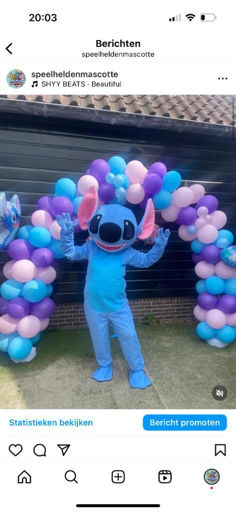 Stitch mascotte verhuur, Hobby en Vrije tijd, Feestartikelen | Verhuur, Nieuw, Verjaardag, Ophalen of Verzenden