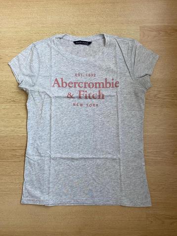 Abercrombie & Fitch, grijs t-shirt, roze opdruk, maat S beschikbaar voor biedingen