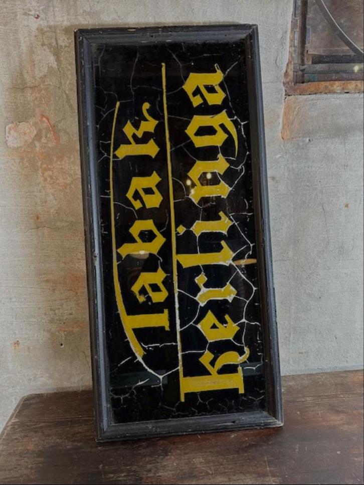 antieke reclame van glas tabak kerlinga oude wand, Verzamelen, Merken en Reclamevoorwerpen, Gebruikt, Reclamebord, Ophalen of Verzenden