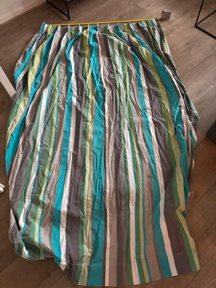 Gestreept Gordijn - Blauw, Groen, Grijs, wit, Huis en Inrichting, Stoffering | Gordijnen en Lamellen, Gebruikt, 200 cm of meer