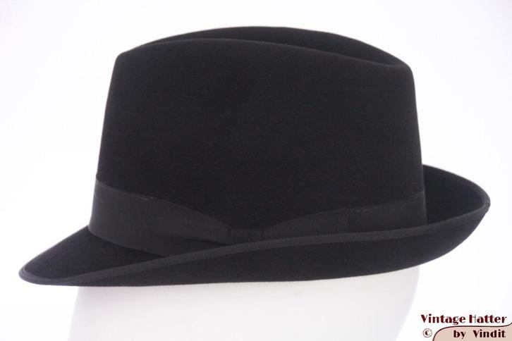 Vintage Gleufhoed Stanton zwart vilt 56  gratis verzenden NL, Kleding | Heren, Hoeden en Petten, Zo goed als nieuw, Hoed, 57 cm (M, 7⅛ inch) of minder