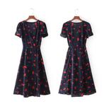 Kersen jurkje vintage blauw zomer retro dames vrouwen, Maat 38/40 (M), Nieuw, Knielengte, Verzenden