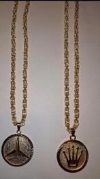 Ketting 18 k goud plated+ mercedes rolex hanger, Nieuw, Ophalen of Verzenden, Goud, Overige materialen
