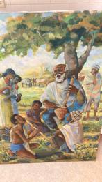 Bijzonder Schilderij  volksfeestje in Ethiopie 1976, Antiek en Kunst, Kunst | Schilderijen | Klassiek, Ophalen of Verzenden