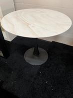 Eettafel rond 90cm glas marmerlook creme/wit, Info@savoireinteriors.com, 50 tot 100 cm, Rond, Vijf personen of meer