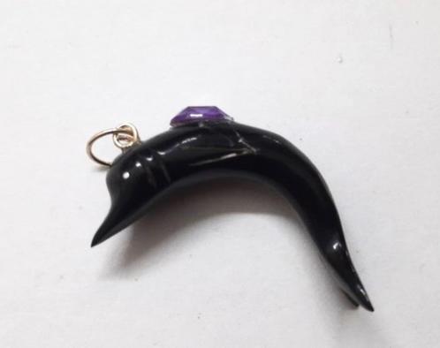 Leuk hangertje dolfijn met purper steentje (6917), Sieraden, Tassen en Uiterlijk, Kettinghangers, Gebruikt, Overige materialen
