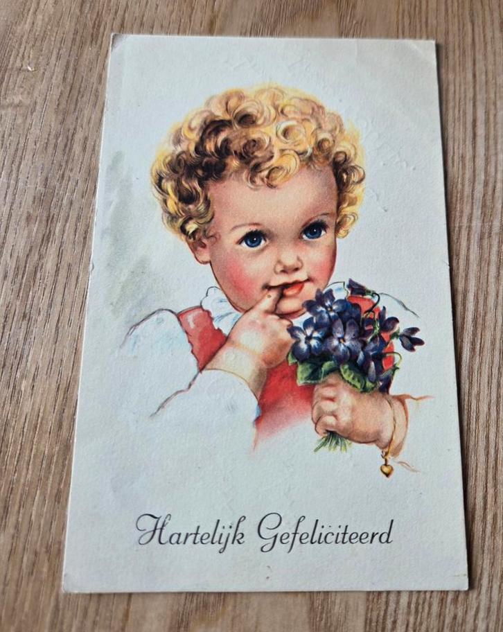 Kindje met bosje viooltjes, Verzamelen, Ansichtkaarten | Themakaarten, Gelopen, 1960 tot 1980, Kinderen, Verzenden