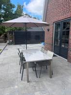 Tuinset met tafel marmerblad 150 bij 90 cm, Tuin en Terras, Ophalen, Zo goed als nieuw