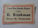 VOOR EEN GOEDE SIGAAR NAAR D.BRINKMAN   PURMEREND, Verzenden, Zo goed als nieuw, Luciferdoosjes of -merken