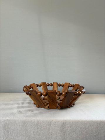 Vintage teakhouten mcm schaal rond d28cm beschikbaar voor biedingen