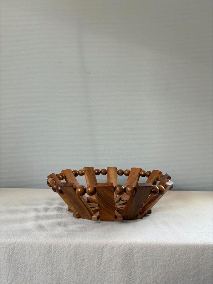 Vintage teakhouten mcm schaal rond d28cm, Huis en Inrichting, Woonaccessoires | Schalen en Manden, Zo goed als nieuw, Schaal, Rond