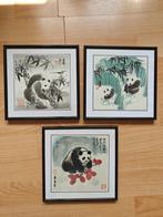 Panda met bamboo tekeningen ingelijst - muur decoratie, Ophalen of Verzenden, Minder dan 50 cm, Schilderij, Minder dan 50 cm