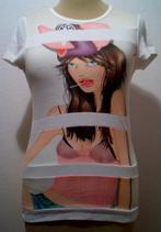 Grappige witte print top van Custo/Blue Tower! M, Maat 38/40 (M), Verzenden, Wit, Zo goed als nieuw