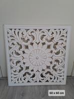 Houten landelijke brocante wandpaneel Bloemmotief 60x60cm, Ophalen of Verzenden, Zo goed als nieuw