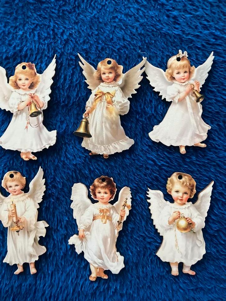 Set 6 stuks kerstengeltjes plaatje hout kerstboomversiering, Diversen, Kerst, Nieuw, Ophalen of Verzenden