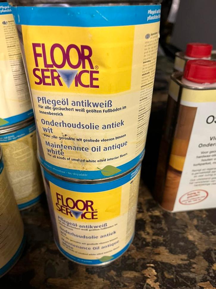 onderhoudsolie o.a. wit houtenvloer parket Floorservice, Doe-het-zelf en Verbouw, Verf, Beits en Lak, Nieuw, Minder dan 5 liter