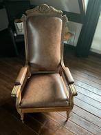 antieke po stoel (zitting is vast) met leer bekleed, Huis en Inrichting, Stoelen, Gebruikt, Bruin, Hout, Eén