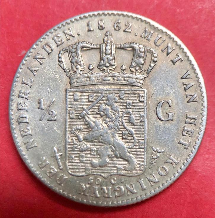 Halve gulden 1862. Zfr+., Postzegels en Munten, Munten | Nederland, Losse munt, ½ gulden, Koning Willem III, Zilver, Ophalen of Verzenden