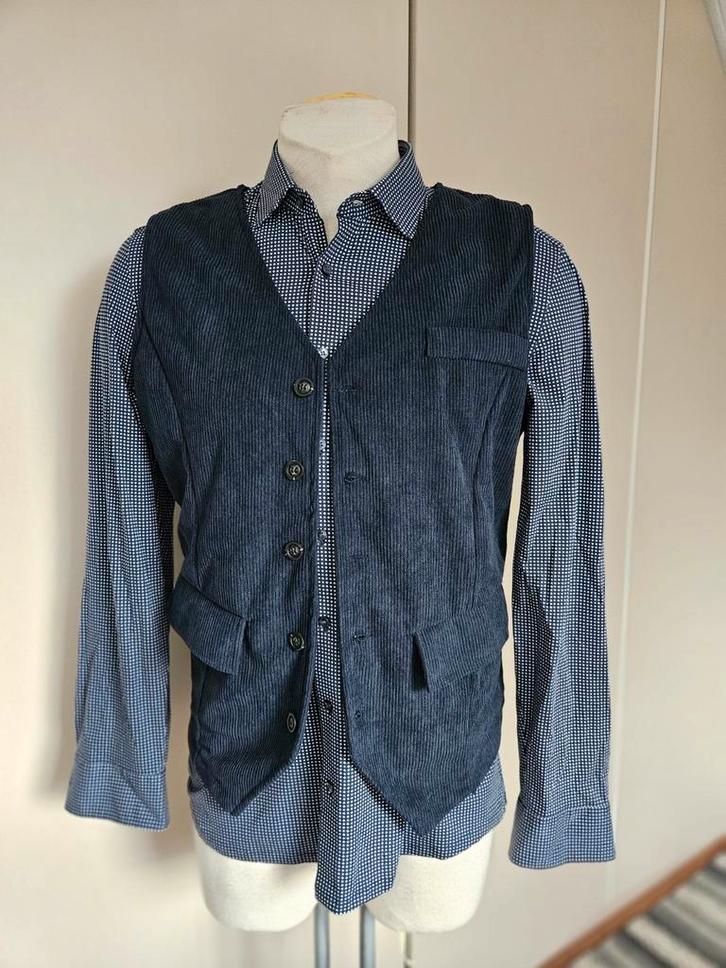 Koningsblauw ribstof gilet + colbert €55 vast M/50 top stijl, Kleding | Heren, Kostuums en Colberts, Nieuw, Maat 48/50 (M), Blauw