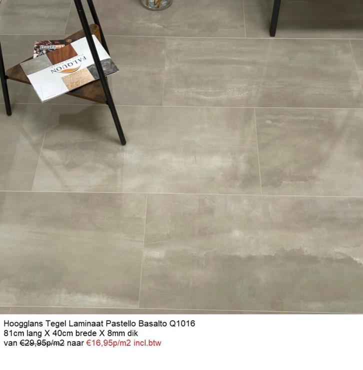 Hoogglans Tegel Laminaat Basalto 81cm X 40cm €19,95p/m2, Huis en Inrichting, Stoffering | Vloerbedekking, Nieuw, Laminaat, Bruin