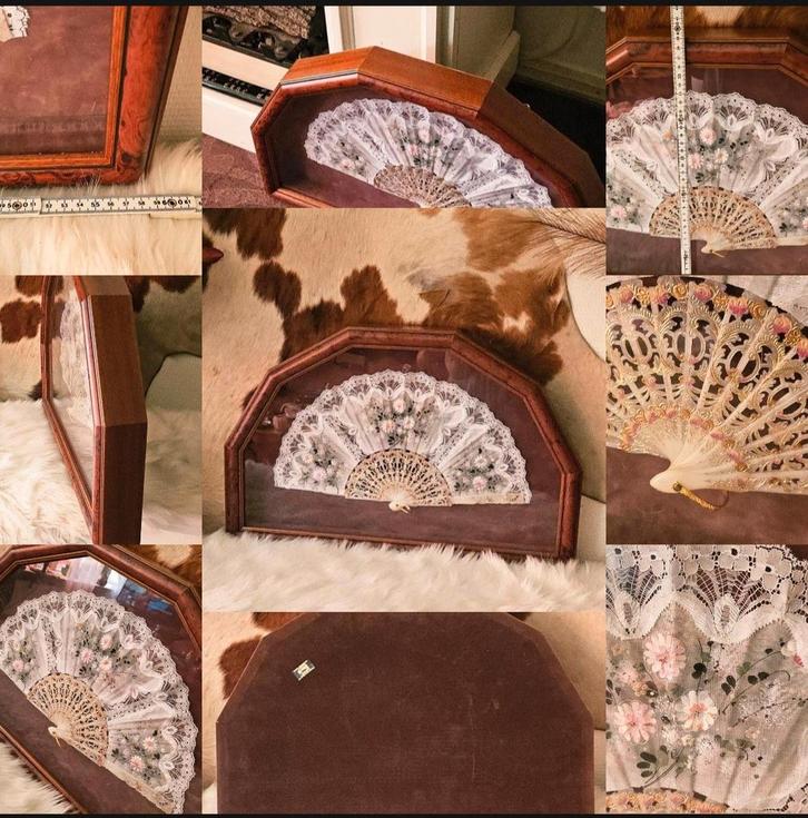 Antieke Spaanse Waaier in Houten Kast, Antiek en Kunst, Antiek | Woonaccessoires, Ophalen of Verzenden