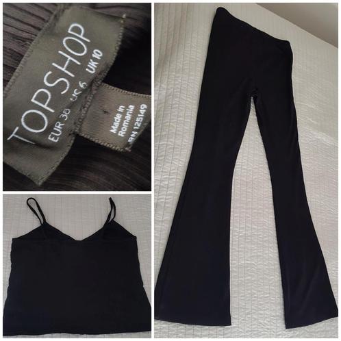 Flared broek zwart maat 38 topshop cropped topje mt L setje, Kleding | Dames, Broeken en Pantalons, Zo goed als nieuw, Maat 38/40 (M)