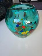Glazen vaas met vissen decoratie, Huis en Inrichting, Blauw, Ophalen of Verzenden, Minder dan 50 cm, Glas