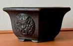 Bonsai pot handgemaakt bruin gedecoreerd Leeuw gemerkt 13,3, Tuin en Terras, Nieuw, Ophalen of Verzenden, Overige vormen, Aardewerk