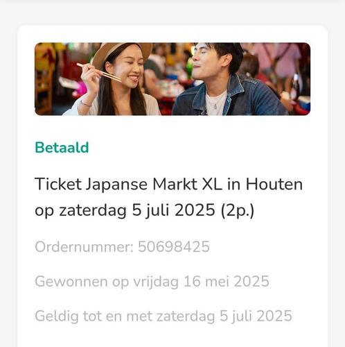 2 kaartjes Japanse markt XL TOMO, Tickets en Kaartjes, Kortingen en Cadeaubonnen, Twee personen, Overige typen, Overige soorten