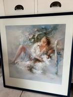 Schilderij romantisch aquarel print gesigneerde oplage, Antiek en Kunst, Ophalen of Verzenden