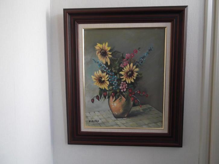 Bloemstilleven. Gesigneerd D. Helfrich. Harlingen Friesland., Antiek en Kunst, Kunst | Schilderijen | Klassiek, Ophalen
