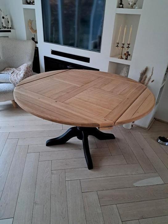 xxxl uitklapbare bolpoot eettafel in landelijke style, Huis en Inrichting, Tafels | Eettafels, Zo goed als nieuw, 150 tot 200 cm