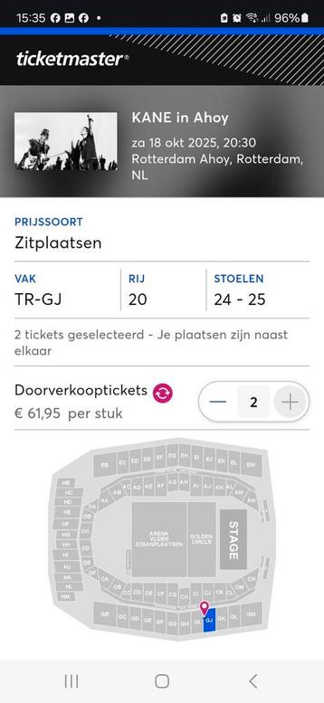 Tickets 2 stuks Kane ,laatste Concert  beschikbaar voor biedingen