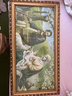 Vintage Religieuze Prent Maria, Jezus & Jozef in Lijst Goldk, Antiek en Kunst, Antiek | Religie, Ophalen of Verzenden