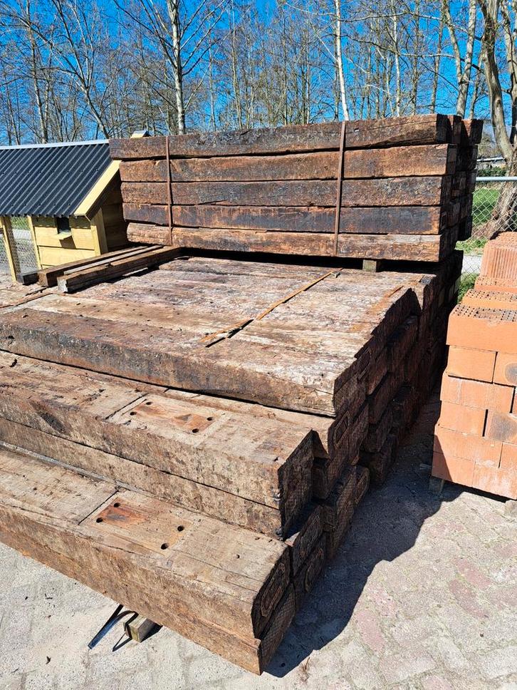 eiken spoorbielzen, Tuin en Terras, Bielzen en Borders, Gebruikt, Biels, Hout, 50 cm of meer, 200 cm of meer, 25 cm of meer, Ophalen