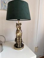 Luipaard Lampenvoet - Goud - 39cm + velvet groen lampenkap, Huis en Inrichting, Lampen | Tafellampen, Ophalen, Zo goed als nieuw