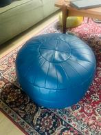 Vintage Blauwe Leren Poef, Minder dan 50 cm, Leer, Ophalen of Verzenden, Zo goed als nieuw