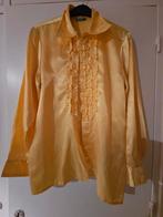 Gele Glanzende Blouse met Ruffles, Ophalen of Verzenden, Zo goed als nieuw, Maat 48/50 (M)