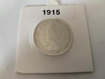 Mooie zilveren gulden wilhelmina 1915 beschikbaar voor biedingen
