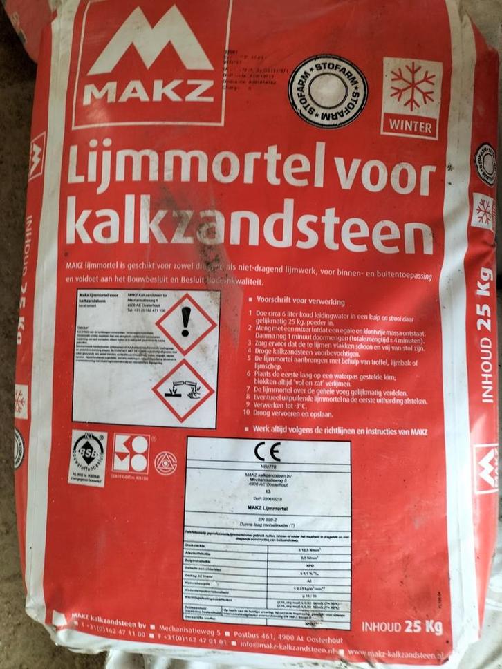 MAKZ lijmmortel voor kalkzandsteen Winter kwaliteit, Tuin en Terras, Haardhout, Minder dan 3 m³, Ophalen
