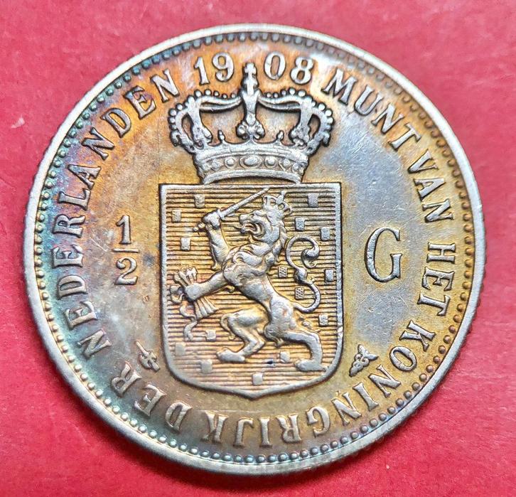 Halve gulden 1908. Pr., Postzegels en Munten, Munten | Nederland, Losse munt, ½ gulden, Koningin Wilhelmina, Zilver, Verzenden
