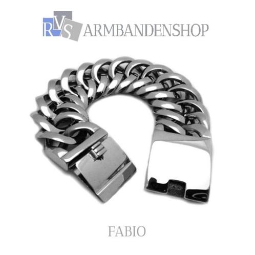 Rvs brede heren armband Fabio zilver staal stoere armband, Sieraden, Tassen en Uiterlijk, Armbanden, Nieuw, Staal, Zilver, Ophalen of Verzenden