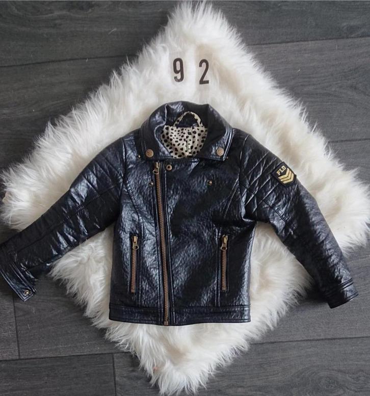 Zwart leather look jack luipaardprint Like Flo maat 92, Kinderen en Baby's, Kinderkleding | Maat 92, Gebruikt, Meisje, Jas, Ophalen of Verzenden