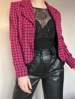 Roze/zwart geblokte blazer/jasje, XS/S. Colbert vintage, Verzenden, Vintage, Jasje, Roze