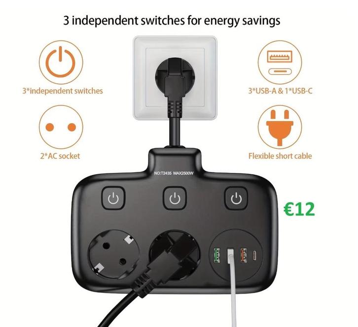 Type C telefoon USB3 contactdoos schakelaar elektra €10/€12, Doe-het-zelf en Verbouw, Elektra en Kabels, Nieuw, Schakelaar, Ophalen of Verzenden