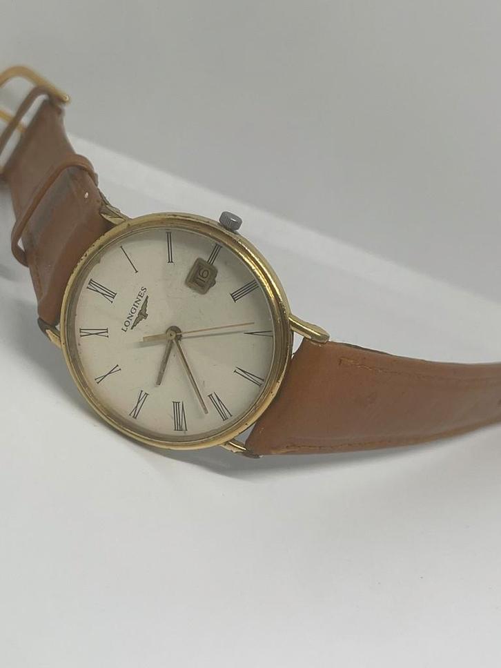 Longines Herenhorloge – Goudkleurig, Quartz, Datum, Antiek en Kunst, Antiek | Klokken, Ophalen of Verzenden