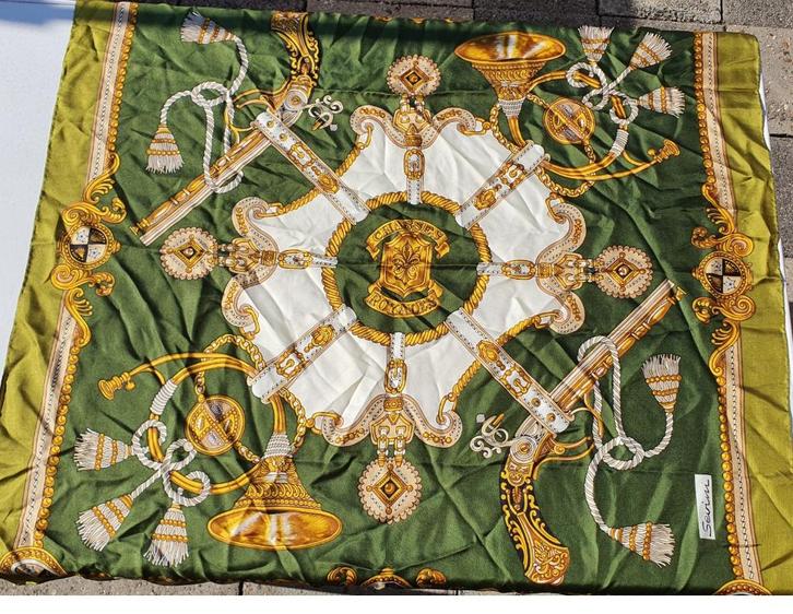 Sevini Zijde Sjaal Chasses Royales groen,Goud,Crème, Kleding | Dames, Mutsen, Sjaals en Handschoenen, Sjaal, Maat 46/48 (XL) of groter