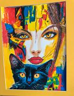 Aquarel: Vrouw met Kat, Ophalen of Verzenden